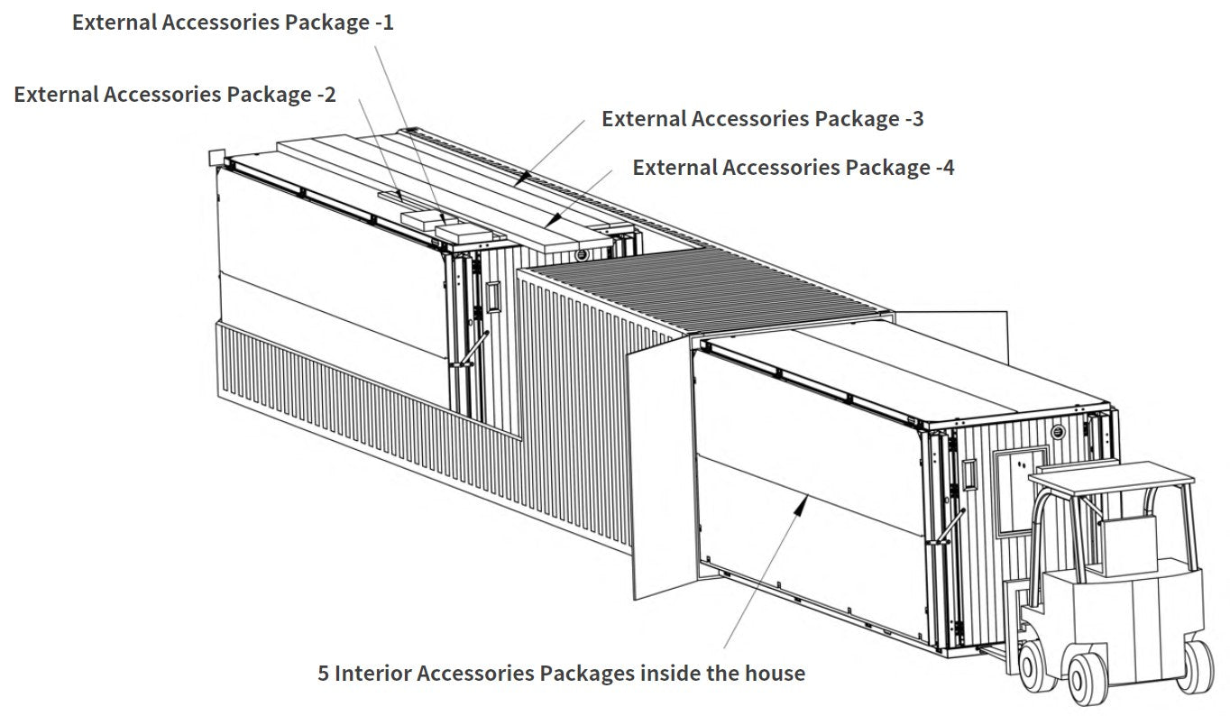 Expandable Deluxe Prefab Units Folded and Packed for Ocean Shipping Container Loading